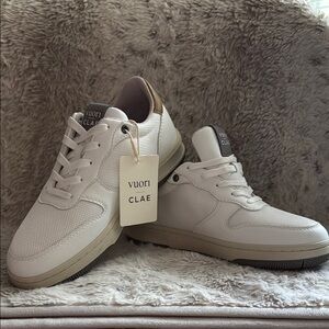 CLAE/Vuori unisex White and Tan Sneakers